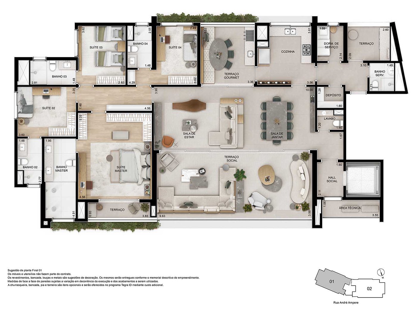 Planta padrão de 262 m² do empreendimento Ampère Brooklin, em Brooklin