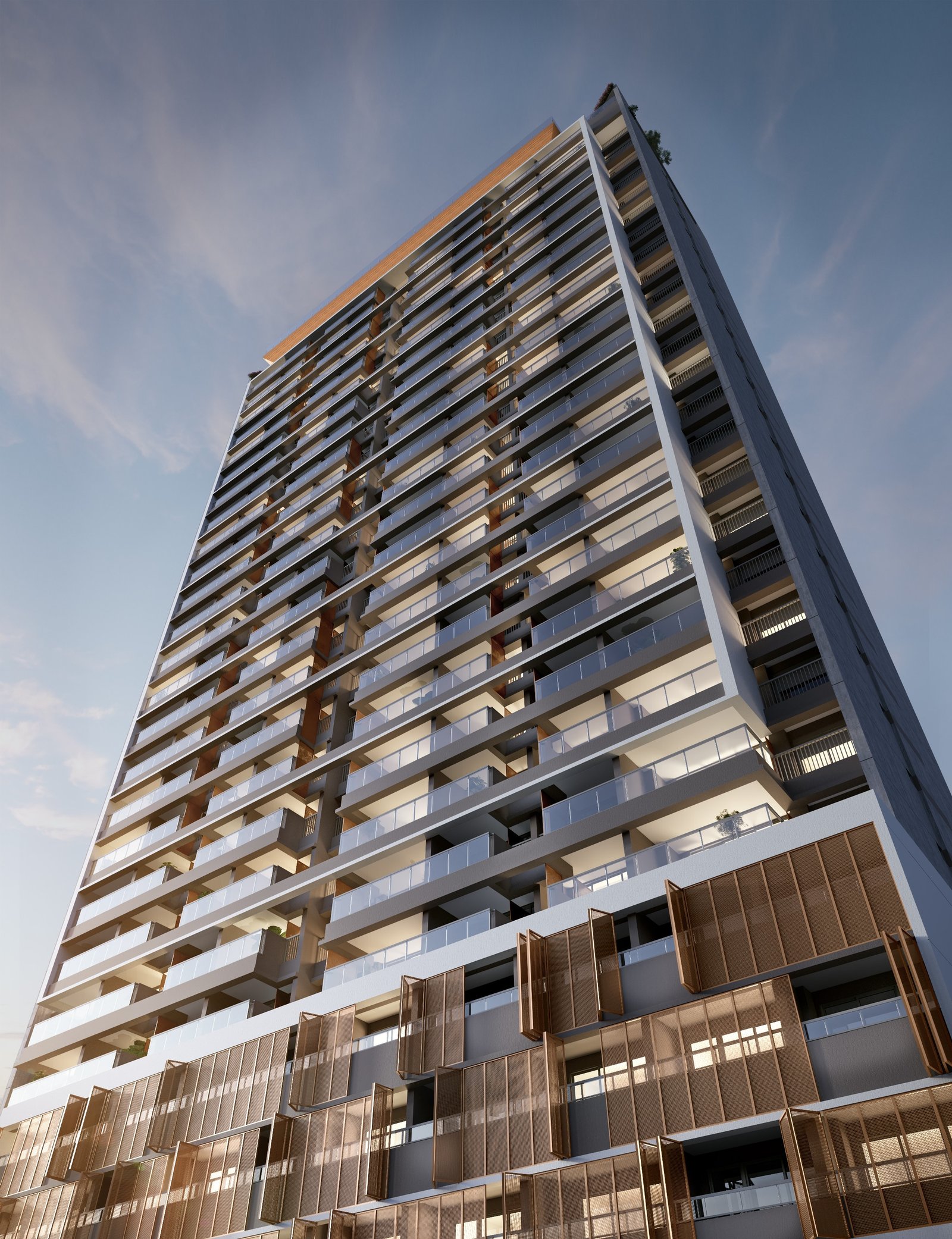 Arquitetura contemporânea do empreendimento Ária Higienópolis, em Higienópolis
